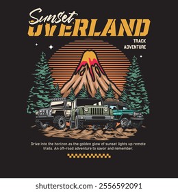 Vector Illustration of Offroad Car with Nature View in Detailed Vintage Illustration Available for Tshirt Design