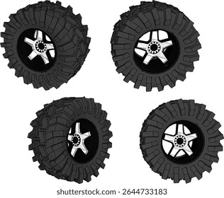 vector illustration of offroad vehicle wheel design for adventure in the wild mountain forest 