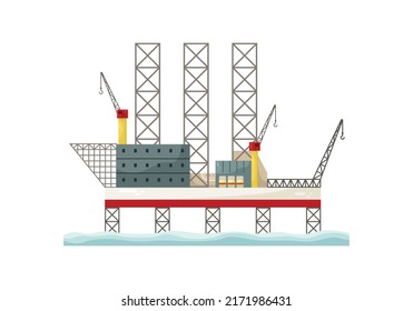 Ilustración vectorial de una plataforma de gas marina. Suministro de gas y petróleo. El embargo al suministro de gas de Rusia.