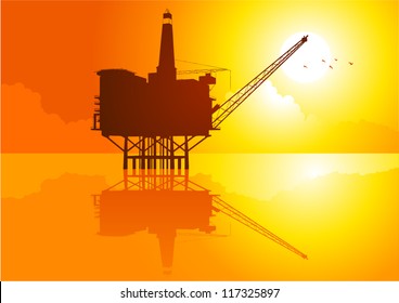 Vector illustration of offshore refinery