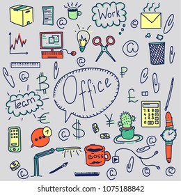 Vector illustration. Ofice set with stationery in color.