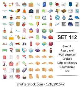Vector illustration ofrest,travel,mail,postman,logistic gift certificate e-commerce box icon set.