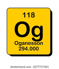 Vector illustration of Og in orange square frame and shadow, Oganesson or Ununoctium element icon on white background.