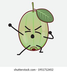 Ilustración vectorial del personaje Ogeechee Lime con cara linda, manos simples y líneas de piernas en fondo aislado. Estilo de dibujo animado plano.