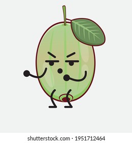 Vector Illustration of Ogeechee Lime Character with cute face, simple hands and leg line art on Isolated Background. Flat cartoon doodle style.