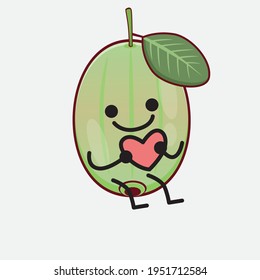 Vektorgrafik von Ogeechee Lime-Zeichen mit süßem Gesicht, einfachen Händen und Beinlinien-Kunst auf isoliertem Hintergrund. Flacher Cartoon-Doodle-Stil.
