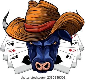 vector illustration oh head bull with hat on white background. digital draw