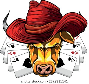 vector illustration oh head bull with hat on white background. digital draw