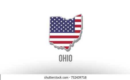 Vector illustration of ohio county state with US united states flag as a texture suitable for a map logo or design purposes