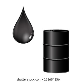 Vector illustration of oil barrel and oil drop. 