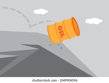 Vector illustration of a oil barrel going down hill. Business concept of the downfall of oil industry.