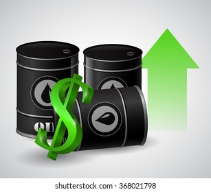 Vector illustration of oil barrel with green arrow 