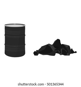 Vector illustration oil barrel icon and coal. Energy and industry symbols. Resource