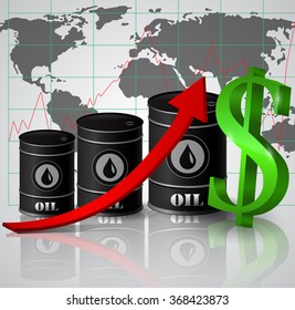 Vector illustration of oil barrel with red arrow 