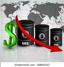 Vector illustration of oil barrel with red arrow 