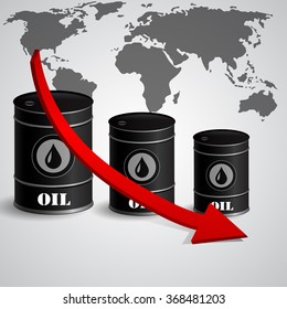 Vector illustration of oil barrel with red arrow 