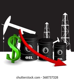 Vector illustration of oil barrel with red arrow 