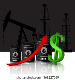 Vector illustration of oil barrel with red arrow 