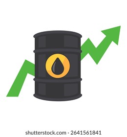 Vector Illustration of Oil Barrel with Upward Green Arrow Indicating Rising Prices and Economic Growth