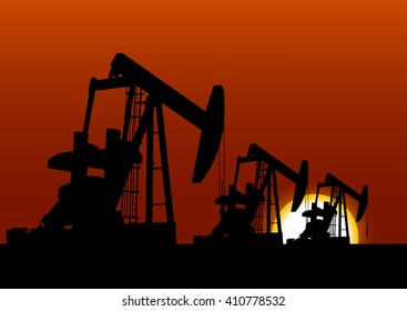 Vector illustration oil derrick released. Oil gas extraction energy business vector sunshine