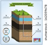Vector illustration. Oil extraction. Earth layers 