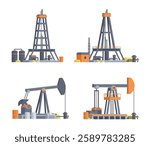 Vector Illustration of Oil extraction platform or Oil Drilling Rig Collection. Fully editable vector element