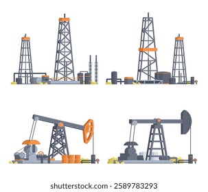 Vector Illustration of Oil extraction platform or Oil Drilling Rig Collection. Fully editable vector element