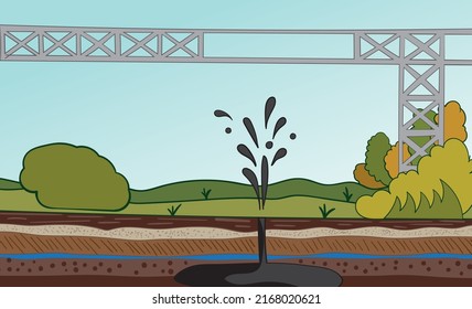 Vector illustration with oil fountain splashing from ground layers
Field geo exploration diagram card