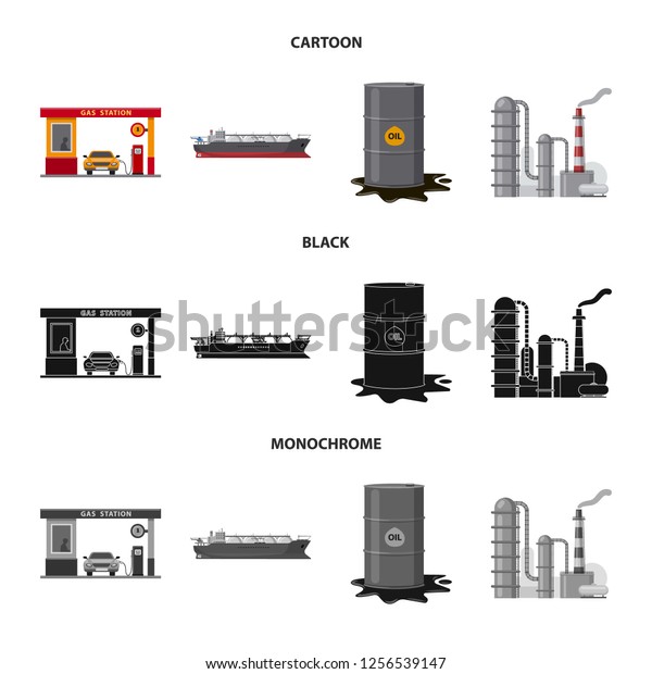 Vector illustration of oil and gas\
icon. Collection of oil and petrol vector icon for\
stock.