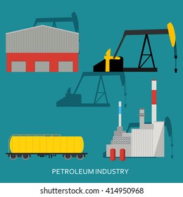 Vector illustration oil industry business concept of gasoline diesel petroleum fuel production. Oil refinery and extraction