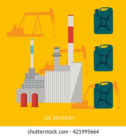 Vector illustration oil industry business concept of gasoline diesel petroleum fuel production. Oil refinery