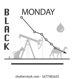 Ilustración vectorial Industria petrolera. La caída de los precios. Crisis económica. Disminución de la demanda programada. Mercado. Comercio en el intercambio Aumento de equipo de producción para la producción de petróleo Diseño para la página web, impresión
