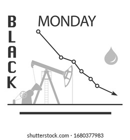 Vector illustration Oil industry. Falling prices. Economic crisis. Schedule drop in demand. Market. Trading on the exchange Increased production Equipment for oil production Design for web page, print