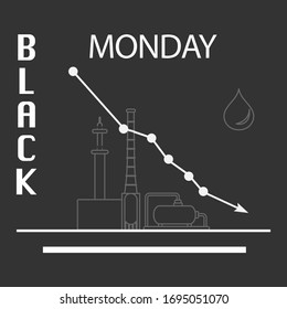 Vector illustration Oil industry. Falling prices. Economic crisis. Schedule drop in demand. Market. Trading on the exchange Increased production Equipment for oil production Design for web page, print