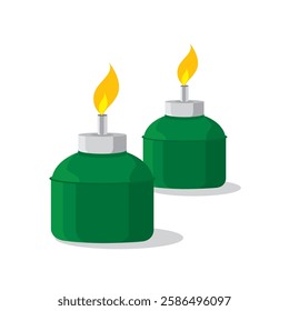 Vector illustration of oil lamp or Pelita, traditional Malay oil lamp lit up during Ramadan and Hari Raya Aidilfitri