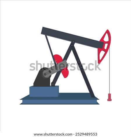 Vector illustration of oil pump in cartoon flat style. Oil and gas production facilities. Oil pump jack for oil well illustration industry. Natural and fossil fuel for energy