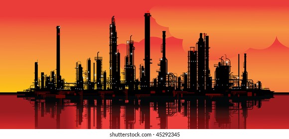 Vector illustration of an oil refinery