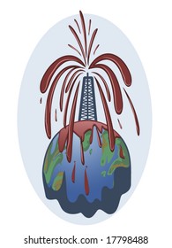 vector illustration of an oil rig drilling in a globe