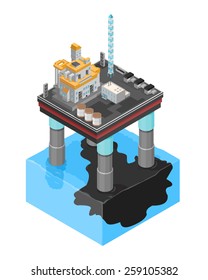 A Vector Illustration Of An Oil Slick Icon. Isometric Oil Slick Icon. Oil Platform Leaking Oil Into The Ocean.