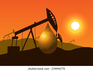 Vector Illustration. Oil well and oil drop.