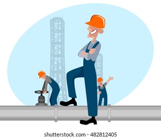 Vector illustration of a oilman and pipe