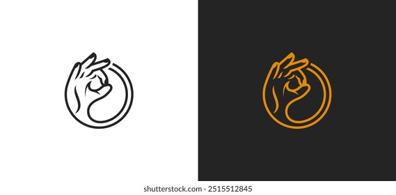 Vector illustration of the OK hand gesture logo design with the letter O concept