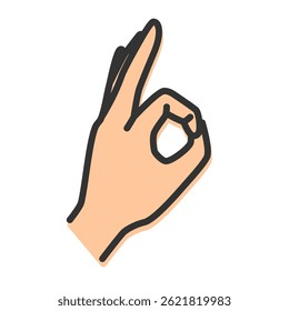 Vector illustration of OK hand gesture. Line width editable.
