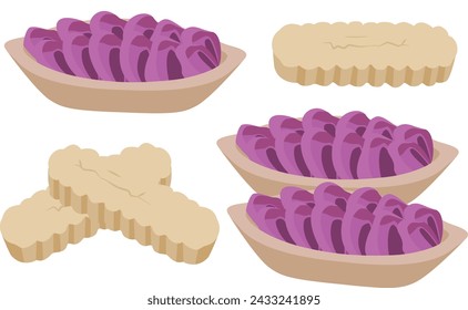 Ilustración vectorial de la tarta de batata roja de Okinawa y chinsuko