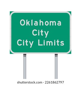 Vector illustration of the Oklahoma City (Oklahoma) City Limits green road sign on metallic posts
