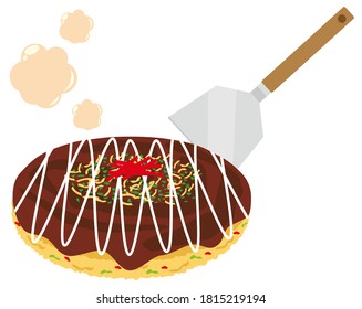 Vector illustration of okonomiyaki. 
 Okonomiyaki is a local food in Osaka