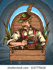 Vector illustration of oktoberfest bavarian man holding beer