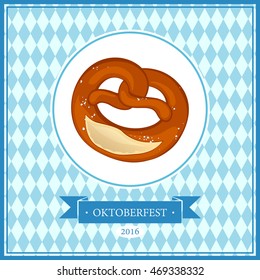 Vector Illustration of an Oktoberfest Celebration Background with Pretzel on Bavarian Flag