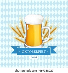 Vector Illustration of an Oktoberfest Design with Beer Mug on Bavarian Flag