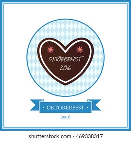 Vector Illustration of an Oktoberfest Design with Gingerbread Heart on Bavarian Flag